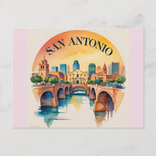 Carte Postale San Antonio Texas aquarelle horizon