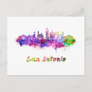 Carte Postale San Antonio V2 skyline in watercolor