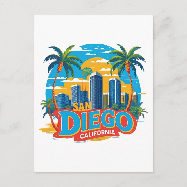 Carte Postale San Diego California Skyline Art moderne Cityscape (Devant)