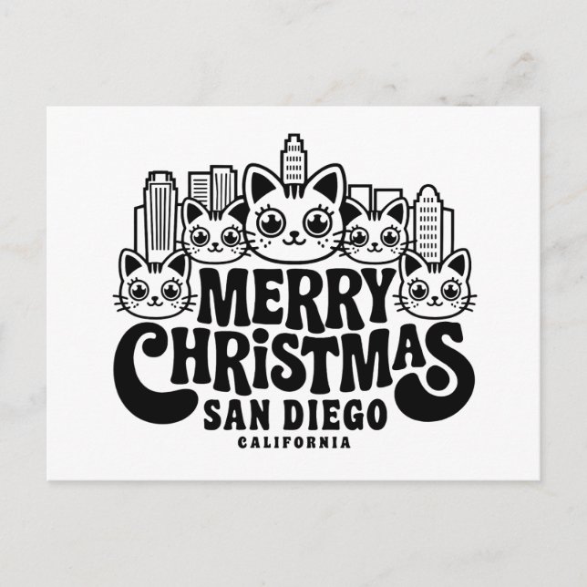Carte Postale San Diego City California Joyeux Noël Cats USA (Devant)