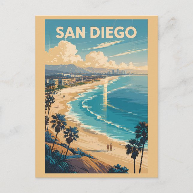 Carte Postale San Diego ligne d'horizon de Californie Art de voy (Devant)