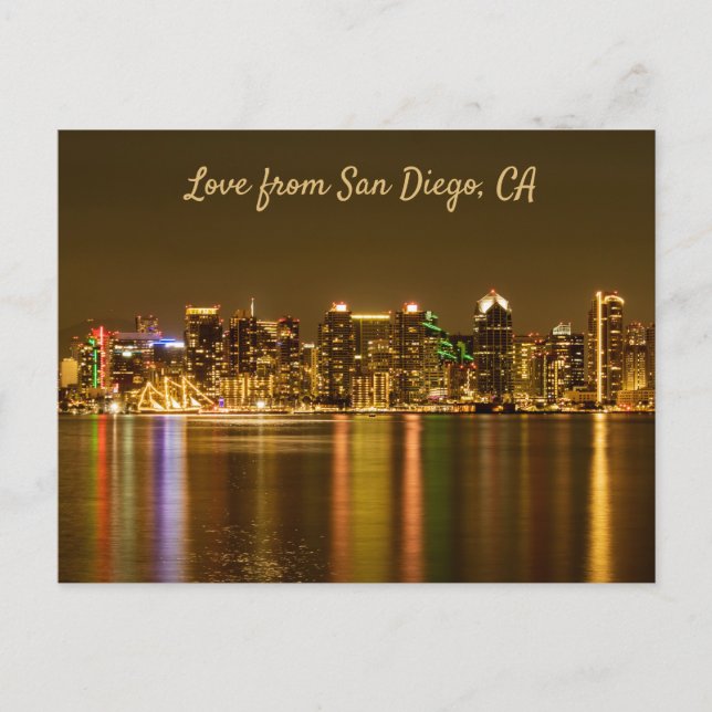 Carte Postale San Diego Skyline Nuit Voyage Photo Souvenir (Devant)