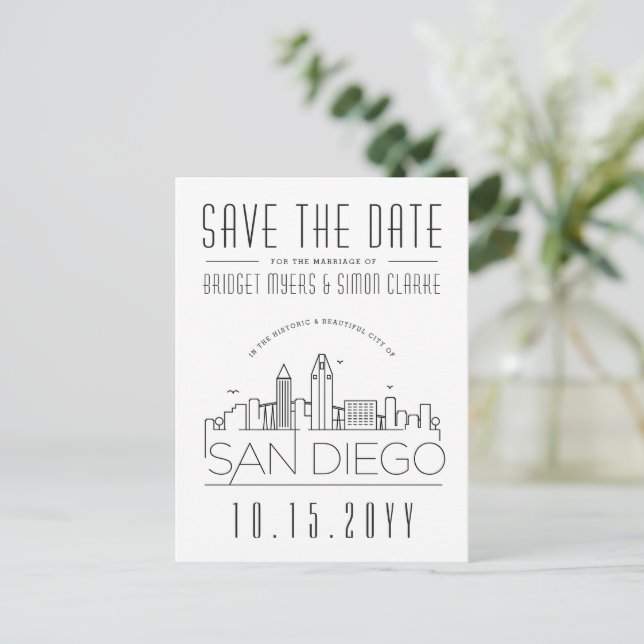 Carte Postale San Diego Skyline Save the Date Borderless Deco (Debout devant)