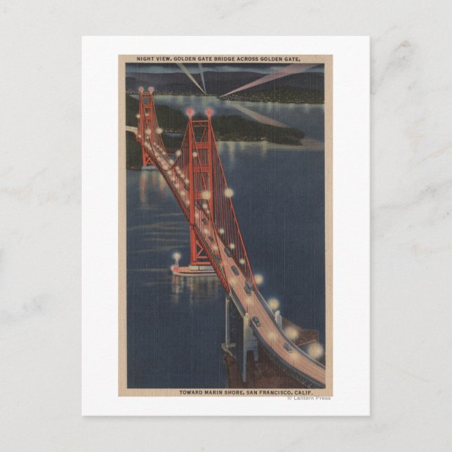 Carte Postale San Francisco, CA - Vue nocturne de Golden Gate (Devant)