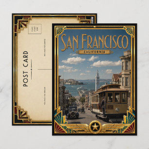 Carte Postale San Francisco Californie Art Déco Doré Vintage