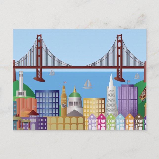 Carte Postale San Francisco City Skyline Illustration Po (Devant)