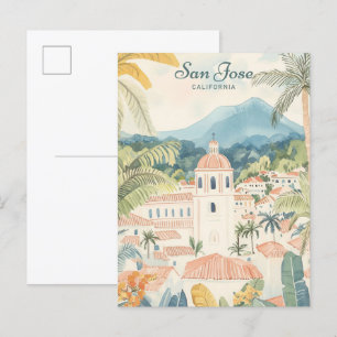Carte Postale San Jose California Gouache Illustration Voyage