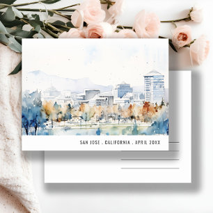 Carte Postale San Jose, Californie minimaliste Aquarelle Voyage