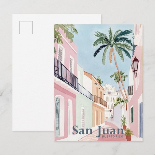 Carte Postale San Juan Porto Rico Aquarelle Peinture Voyage (Devant / Derrière)