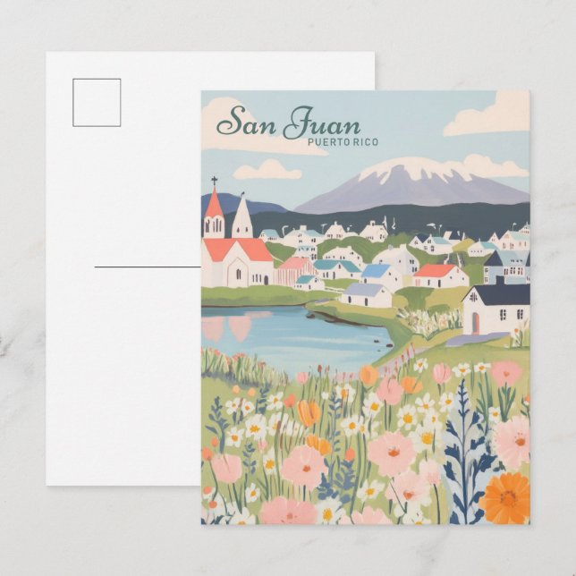 Carte Postale San Juan Porto Rico Gouache Illustration Voyage (Devant / Derrière)