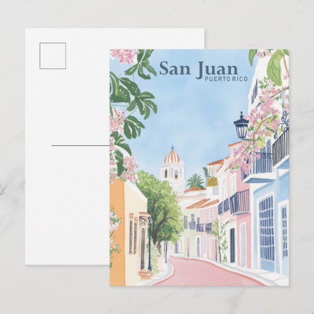 Carte Postale San Juan Porto Rico Gouache Illustration Voyage (Devant / Derrière)