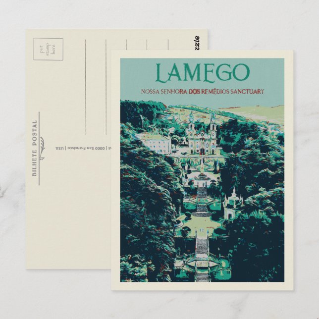 Carte Postale Sanctuaire Lamego au Portugal Illustration (Devant / Derrière)
