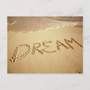 Carte Postale Sand writing 'Dream' with incoming surf at top