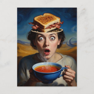 Carte Postale Sandwich au bacon et soupe surréaliste