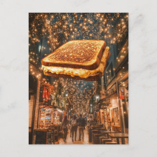 Carte postale Sandwich au fromage grillé flottant 