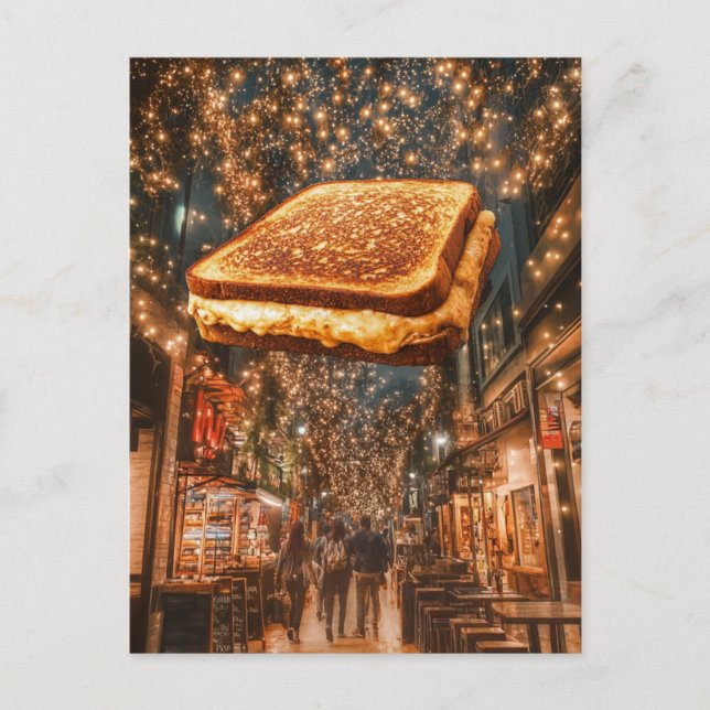 Carte postale Sandwich au fromage grillé flottant  (Devant)