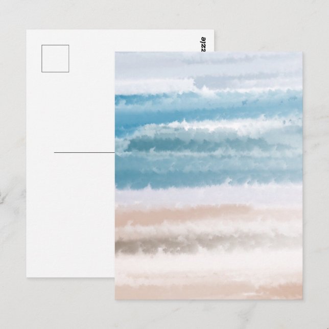 Carte Postale Sandy Beach Ocean Waves Aquarelle Abstraite (Devant / Derrière)