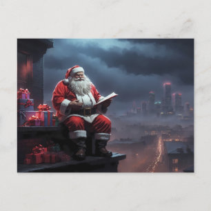 Carte Postale santa claus assise sur le toit