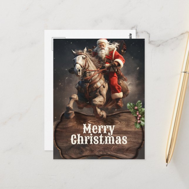 Carte Postale Santa Claus Cowboy Art (Devant/Arrière en situation)
