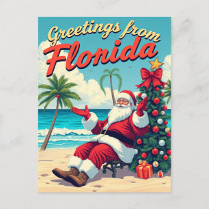 Carte Postale Santa Claus rétro vintage à la plage - Floride