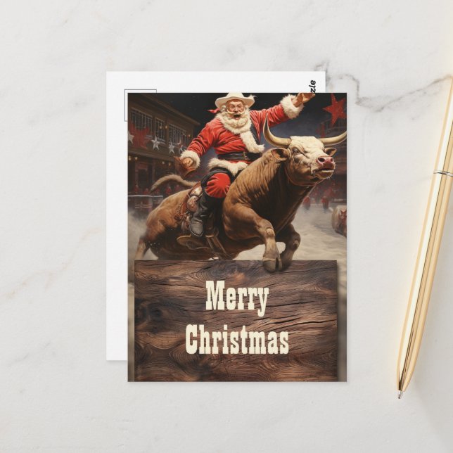 Carte Postale Santa Claus Rodeo (Devant/Arrière en situation)