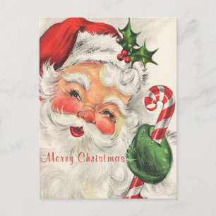 Carte Postale Santa Claus Rosy Cheeks tenant le Sucre de canne
