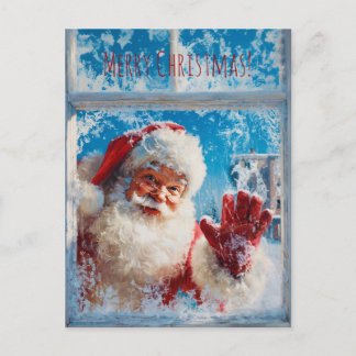 Carte Postale Santa Claus waving cheerfully from a snowy window