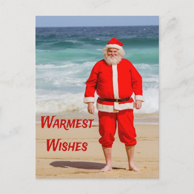 Carte Postale Santa Clause sur la plage les plus chauds souhaits (Devant)