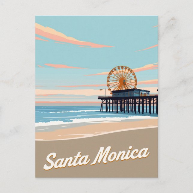 Carte Postale Santa Monica Beach Pier Vintage Art (Devant)