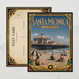 Carte Postale Santa Monica Californie Art Déco Doré Vintage