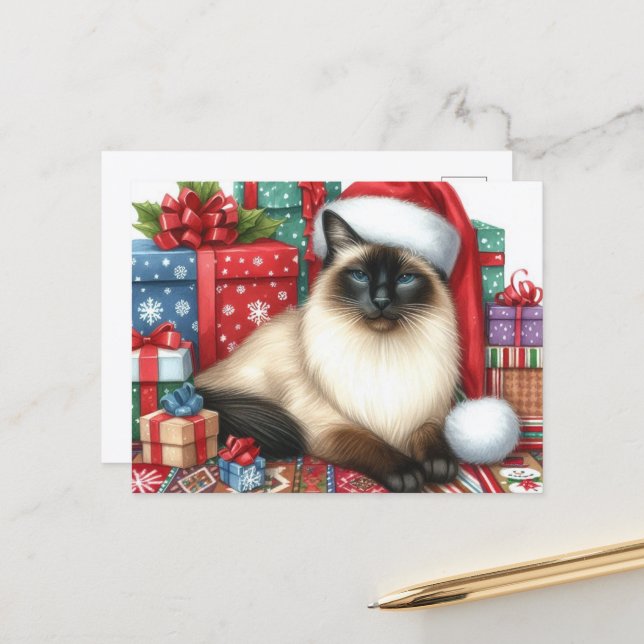 Carte Postale Santa Siamese Cat Christmas Holiday  (Devant/Arrière en situation)