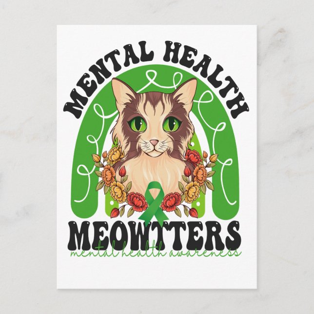 Carte Postale Santé Mentale Meowtters Drôle Kitty Arc-en-ciel Ch (Devant)