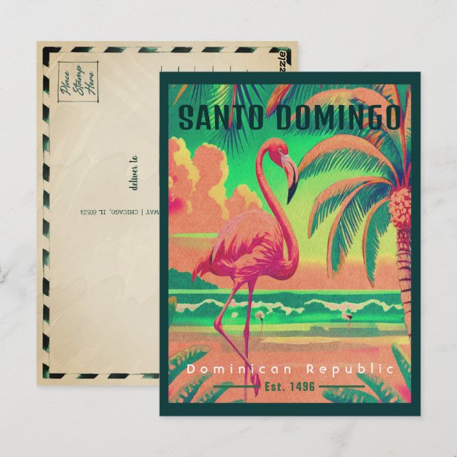 Carte Postale Santo Domingo DR Retro Flamants roses Souvenir 195 (Devant / Derrière)