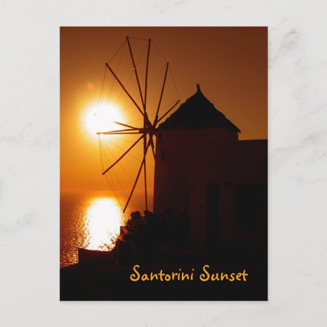 Carte Postale Santorin Coucher de soleil avec texte - Moulin à v (Devant)