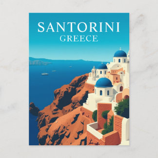 Carte Postale Santorin, Grèce Maisons Blanches Voyage Vintage
