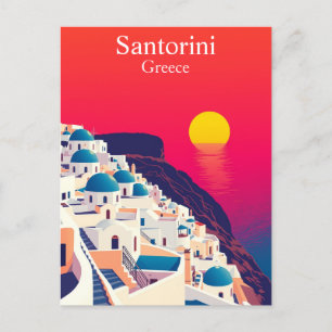 Carte Postale Santorin, Grèce Vintage voyage coucher de soleil
