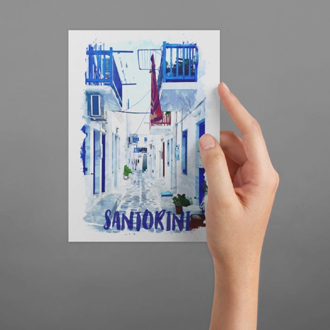 Carte Postale Santorin Voyage bleu et blanc (Santorini Greece Blue and White postcard)