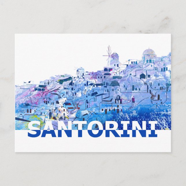 Carte Postale Santorini Skyline en style coupe ciseau propre (Devant)