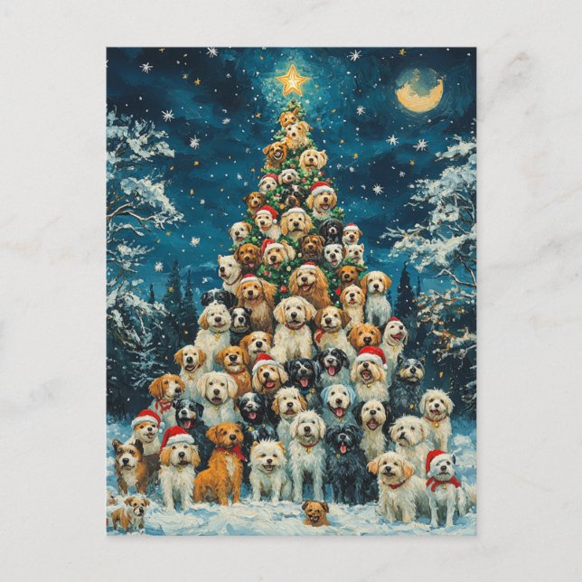 Carte Postale Sapin de Noël Chien (Devant)