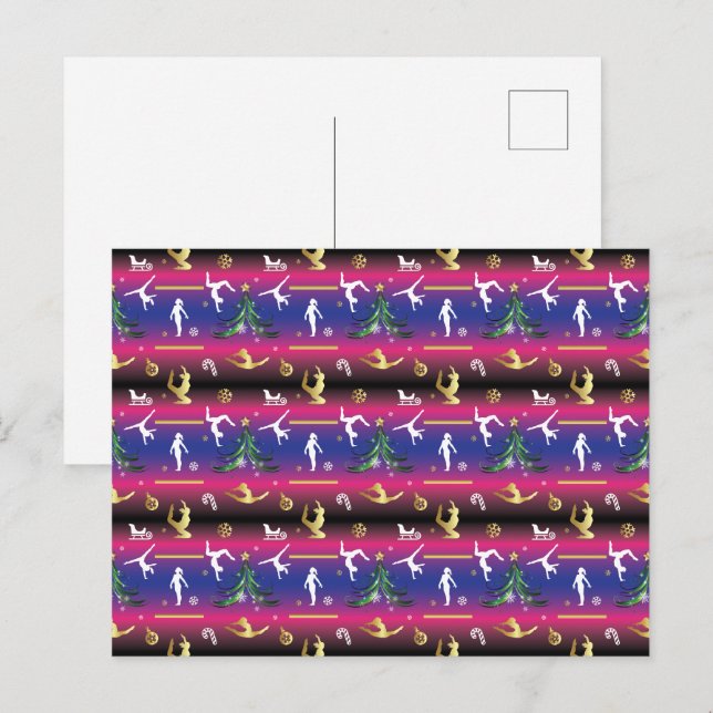 Carte Postale Sapin de Noël de gymnastique féminine (Devant / Derrière)