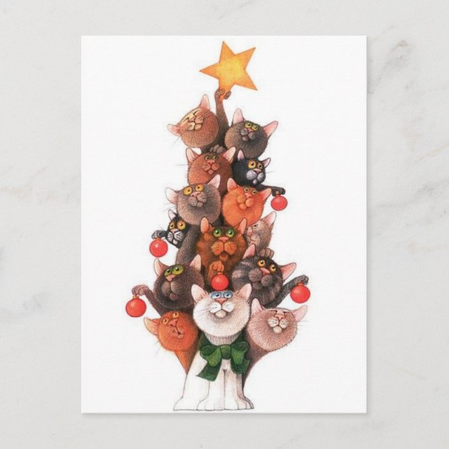 Carte Postale Sapin de Noël en chats (Devant)