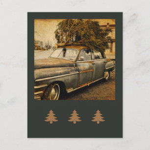 Carte Postale Sapin de Noël Vintage dans une voiture