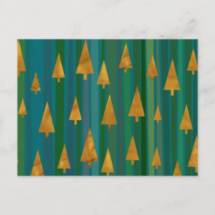 Carte Postale Sapins de Noël modernes en faux or avec des bandes