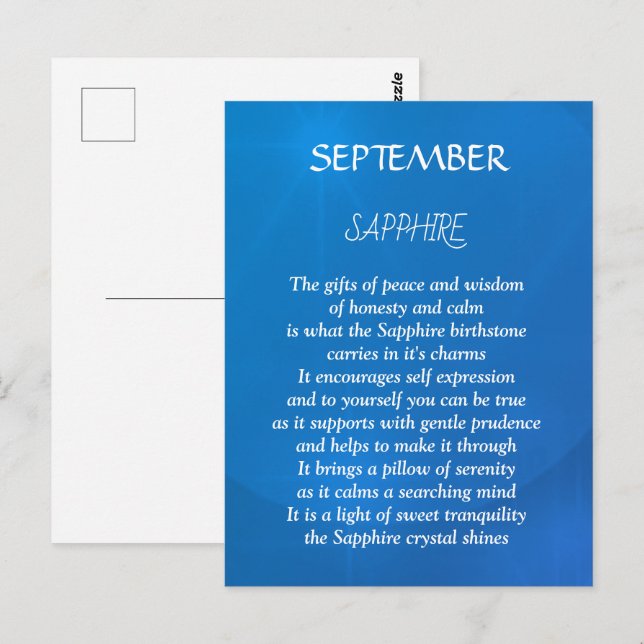 Carte Postale Sapphire, pierre de naissance de septembre (Devant / Derrière)