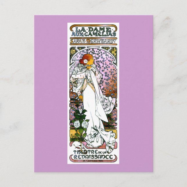 Carte Postale Sarah Bernhardt, La Dame aux Camélias, Mucha Fine (Devant)