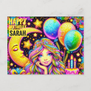 Carte Postale SARAH ~ JOYEUX ANNIVERSAIRE ~ Fille Arc-en-ciel 3D