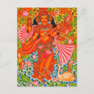 CARTE POSTALE SARASWATI HINDU GODDESS OF LEARNING TANJORE