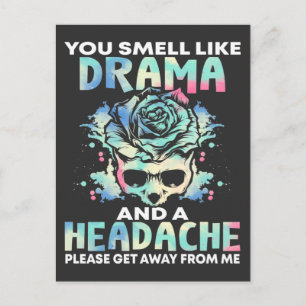 Carte Postale Sarcastique Drama Casque Fleur Crâne Rude Citation
