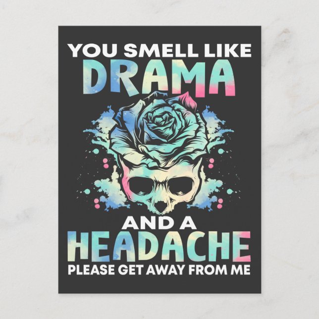 Carte Postale Sarcastique Drama Casque Fleur Crâne Rude Citation (Devant)