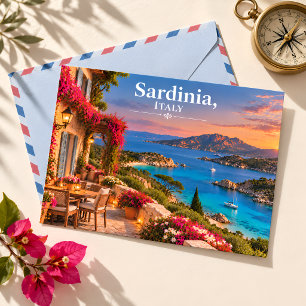 Carte Postale Sardaigne Italie Coucher de Soleil Baie Turquoise